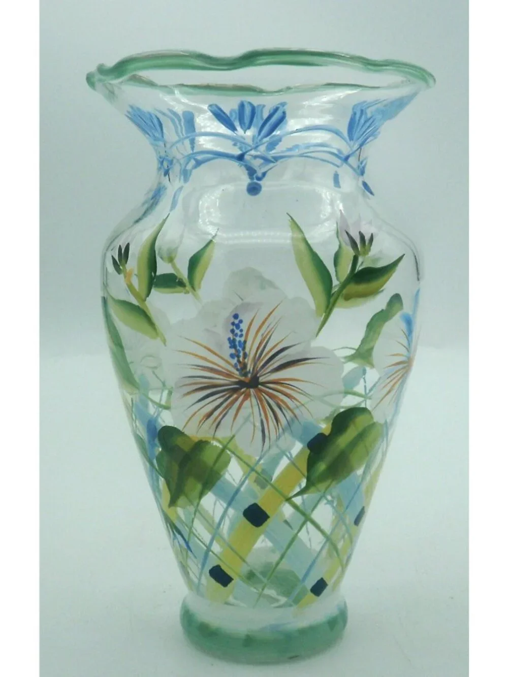 Tracy Porter  Bud Vase Hand Painted Florals Green Blue Peach